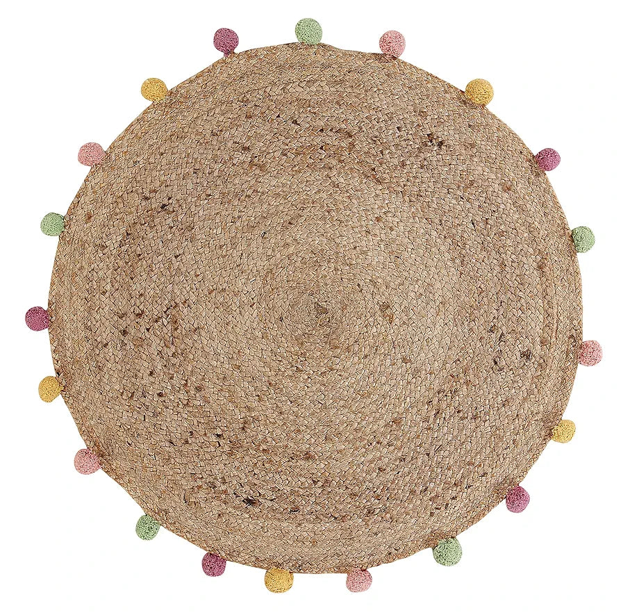 SASHAA WORLD Indian Handmade Jute Braided Round Carpet | Durable and Stylish for Living Room, Bedroom, Hallway, or Dining Area | Adds a Modern Rustic Touch to Your Home Décor | Beige, 90 cm