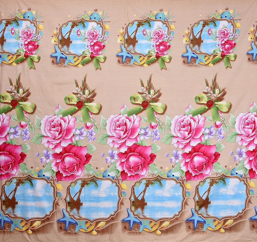 HFI 160 TC Polycotton Double Bedsheet with 2 Pillow Covers - Floral, Multicolor