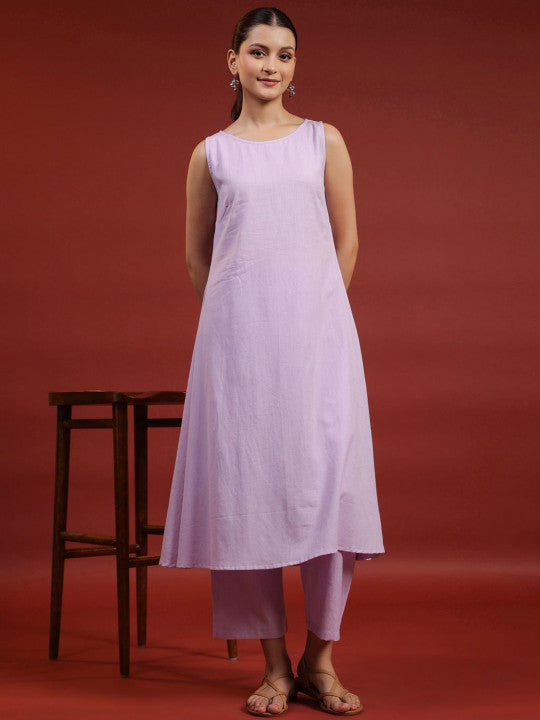 Anayna Women Pure Cotton Regular A Line Kurta & Trousers Set