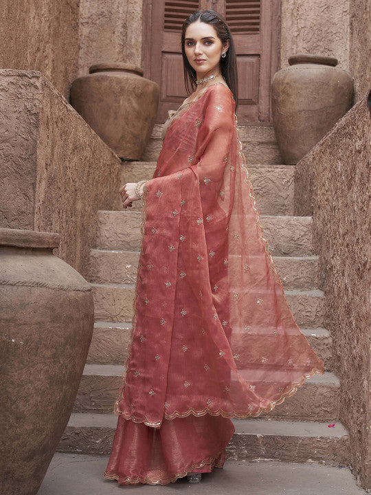 Tikhi Imli Mirror Work Poly Chiffon Saree