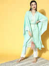 Ahalyaa Women Sea Green Crepe Printed Kaftan Kurta