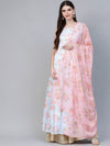 Ahalyaa Women Blue & Pink Floral Printed Anarkali Kurta with Dupatta