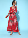 Ahalyaa Women Red Georgette Digital Floral Printed Kurta Palazzo Set