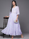 Ahalyaa Lavender & White Floral Printed High Slit Sequined Kurta with Palazzos