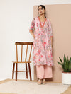 Ahalyaa Women Floral Printed Pleated Kurta With Palazzos