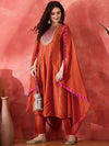 Sangria Zari Sequence Cording Embroidery With Lace A Line Kurta With Trousers & Dupatta