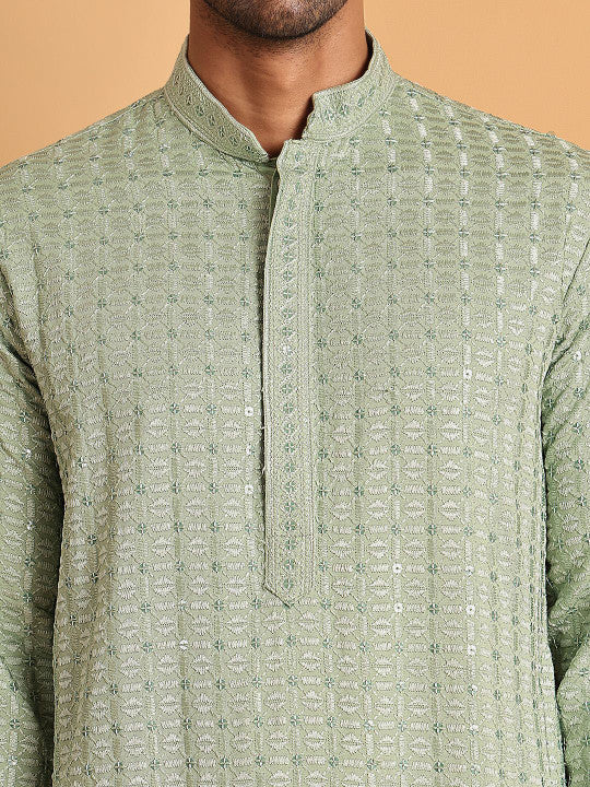 Anouk Men Geometric Embroidered Chikankari Kurta