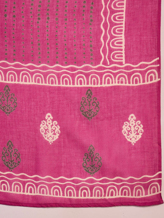 Sangria Floral Printed Pure Cotton Kurta & Trousers With Dupatta