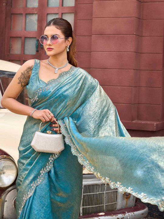 Embellished Embroidered Satin Designer Saree