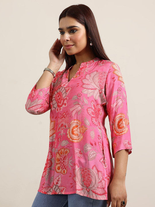 Women Mandarin Collar Printed Tunic
