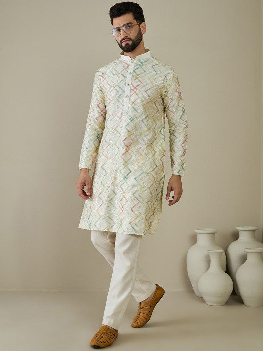 Anouk Geometric Embroidered Mandarin Collar Sequins Straight Kurta