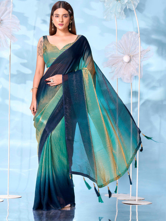 Ombre Satin Designer Saree