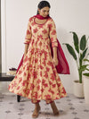 Anayna Floral Printed Pure Cotton Anarkali Kurta with Trousers & Dupatta
