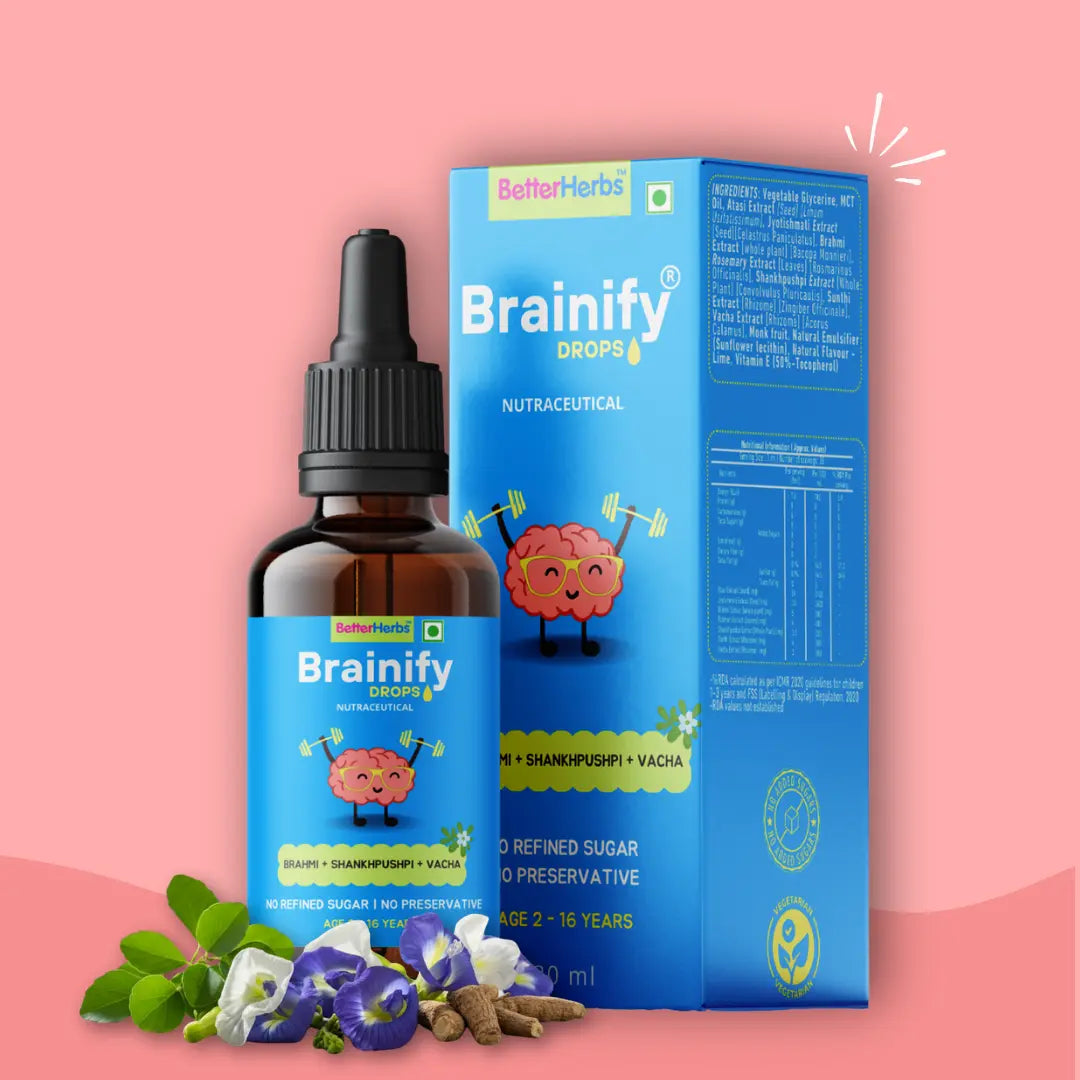 Brainify Drops – Clinically Tested Ayurvedic Formula for Kids’ Brain Health (2-16 Yrs) | No Added Sugar & Preservatives - 30ml