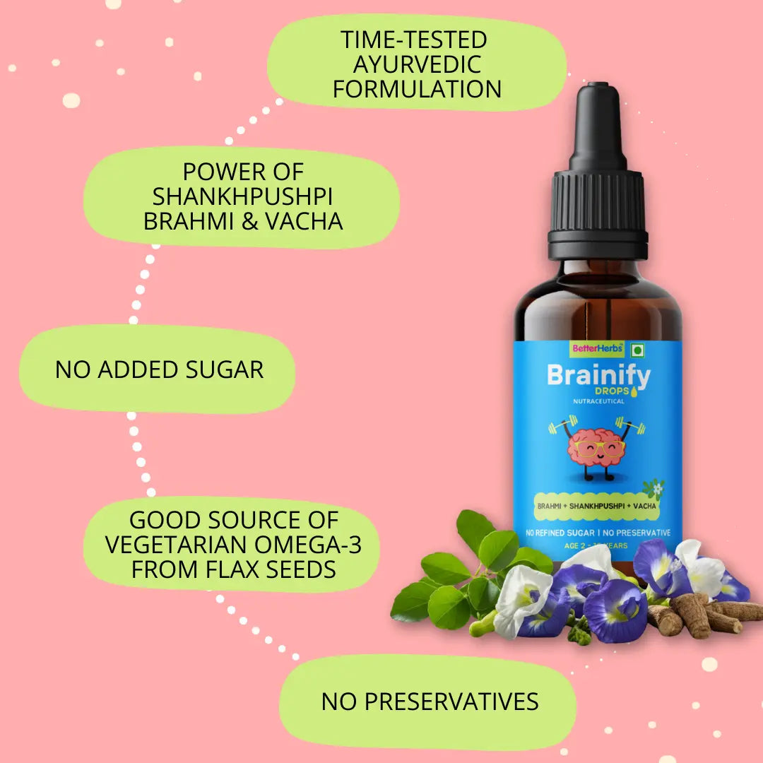 Brainify Drops – Clinically Tested Ayurvedic Formula for Kids’ Brain Health (2-16 Yrs) | No Added Sugar & Preservatives - 30ml