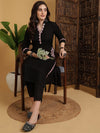 Sangria Embroidered Calf Length V-Neck Three-Quarter Sleeve Straight Kurta