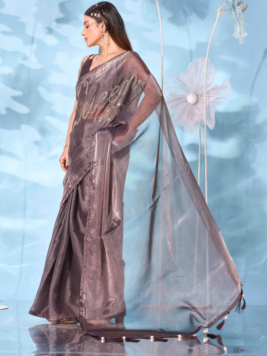 Tikhi Imli Embellished Embroidered Satin Designer Saree