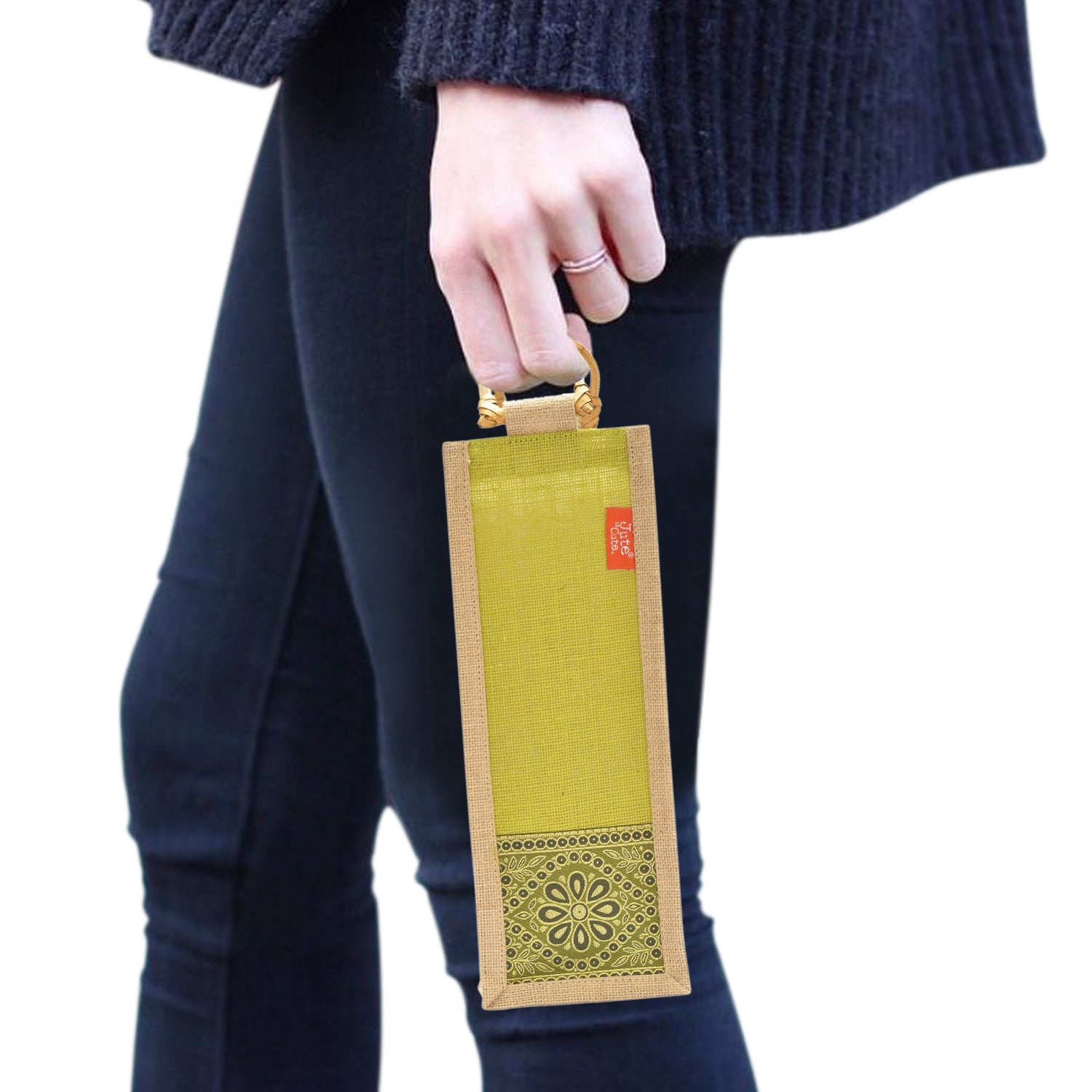 BOTTLE BAG WITH LACE / PRINT (B-010-OLIVE GREEN)
