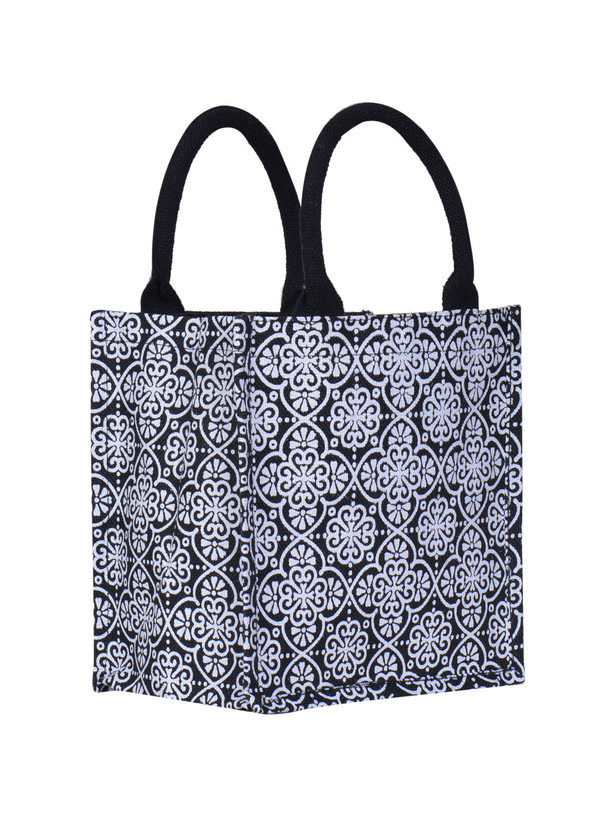 JUTE COTTAGE MUGHAL PRINT ZIPPER LUNCH BAG, SUSTAINABLE, ECO-FRIENDLY, 100% GENUINE JUTE, STYLISH (BLUE 10X10X7)