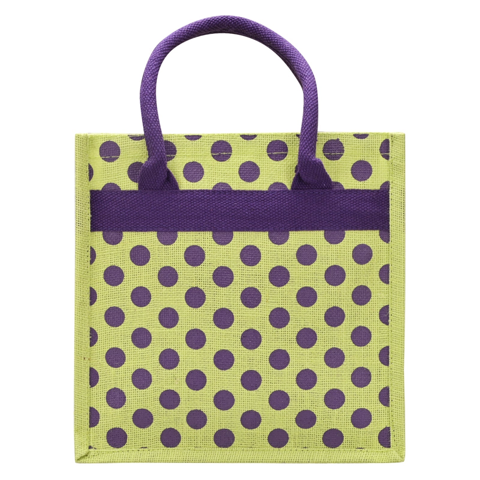 JUTE COTTAGE POLKA DOT ZIPPER LUNCH BAG, SUSTAINABLE, ECO-FRIENDLY, 100% GENUINE JUTE, STYLISH (GREEN 12X12X7)