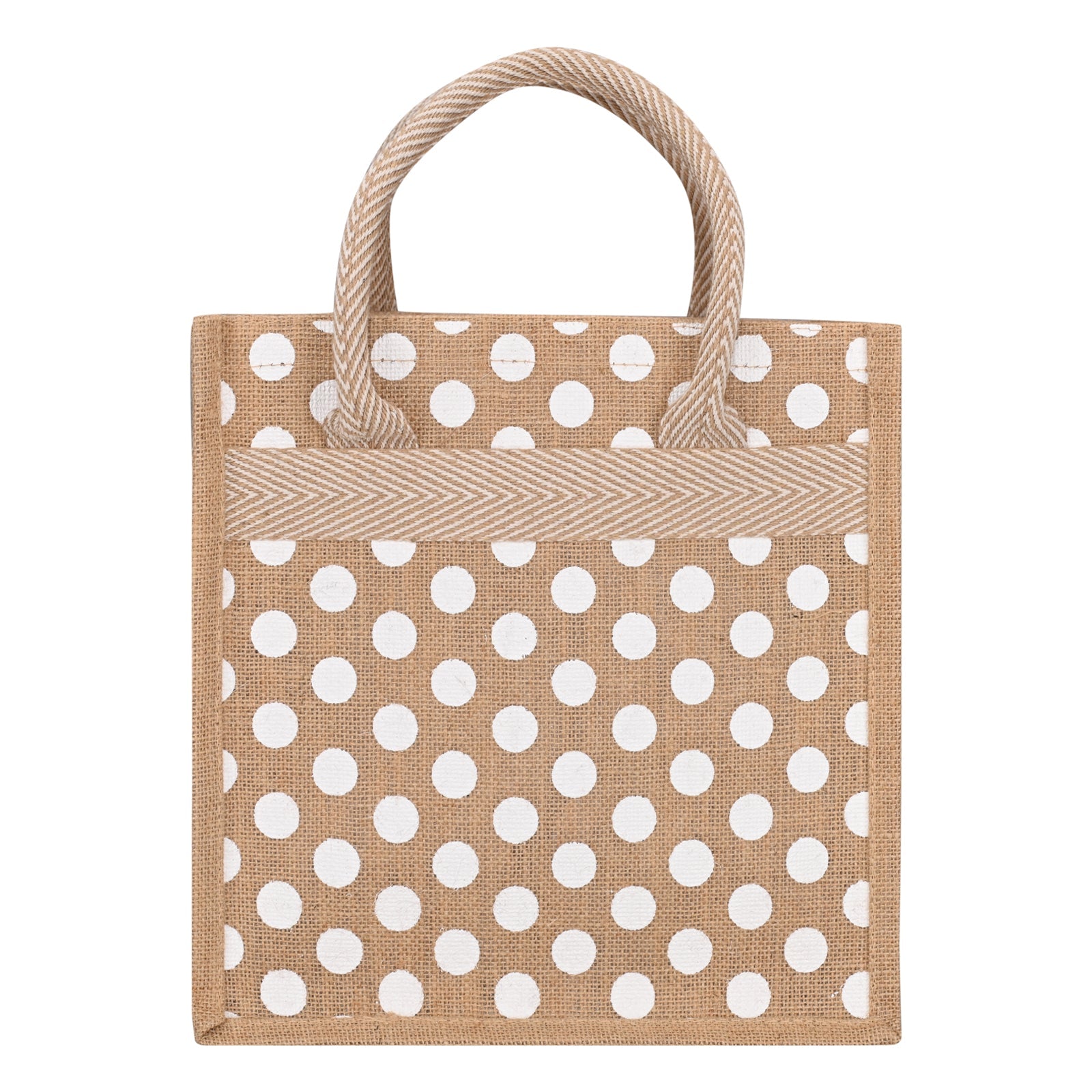 JUTE COTTAGE POLKA DOT ZIPPER LUNCH BAG, SUSTAINABLE, ECO-FRIENDLY, 100% GENUINE JUTE, STYLISH (NATURAL 12X12X7)