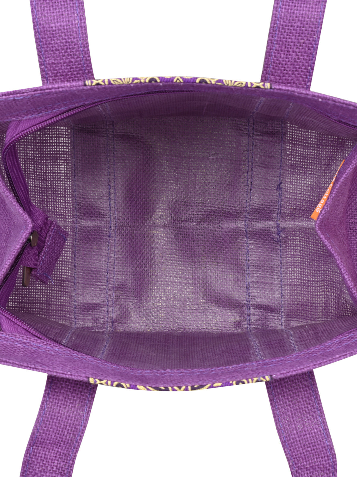 JUTE COTTAGE VERTICAL LACE ZIPPER LUNCH BAG, SUSTAINABLE, ECO-FRIENDLY, STYLISH JUTE BAG (PURPLE 10X10X6)
