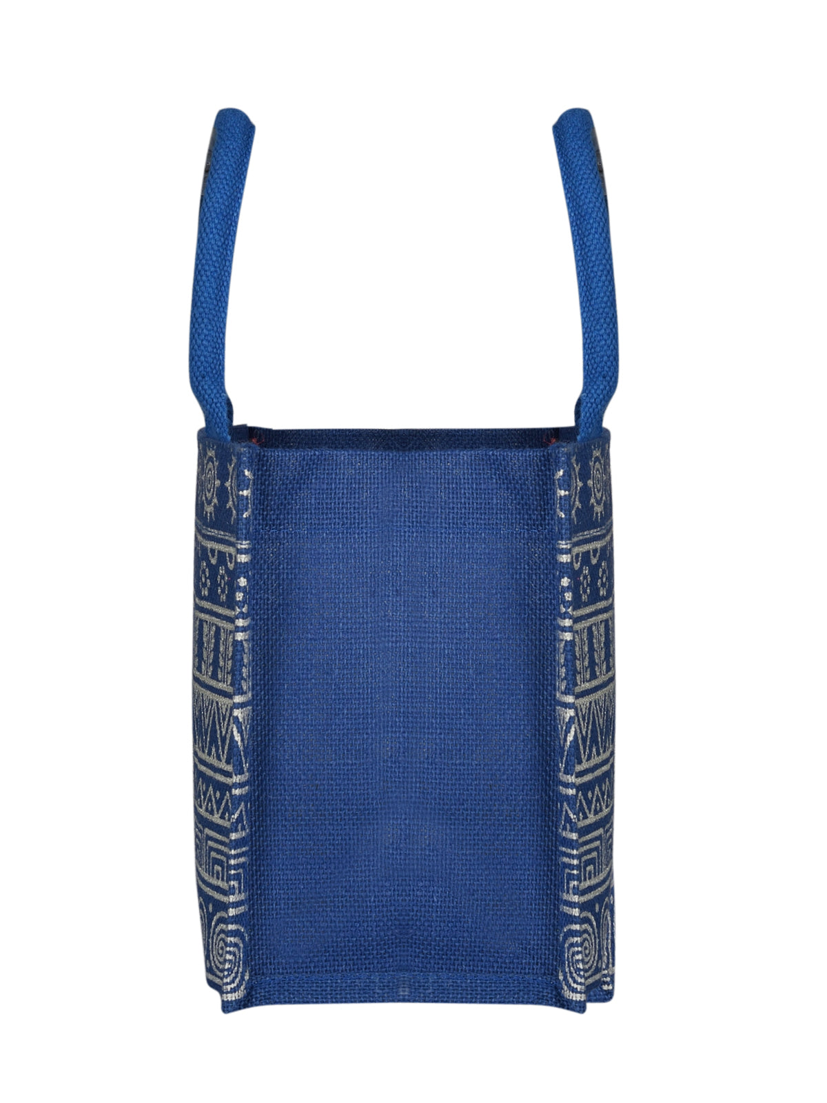 JUTE COTTAGE AZTEC PRINT ZIPPER LUNCH BAG, SUSTAINABLE, ECO-FRIENDLY, STYLISH, 100% GENUINE JUTE (BLUE - 8X10X6)