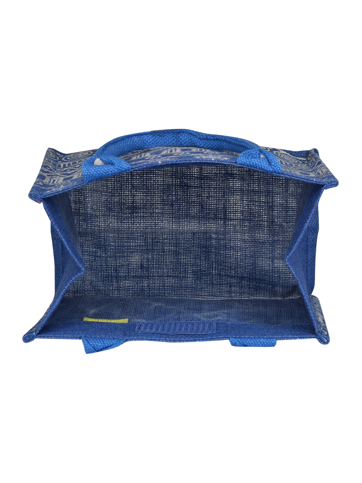 JUTE COTTAGE AZTEC PRINT ZIPPER LUNCH BAG, SUSTAINABLE, ECO-FRIENDLY, STYLISH, 100% GENUINE JUTE (BLUE - 8X10X6)