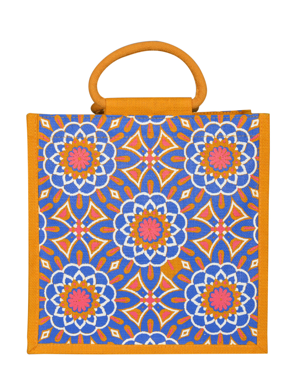 12 X 12 X 7 - MUGHAL PRINT ZIPPER LUNCH BAG (B-188-YELLOW)
