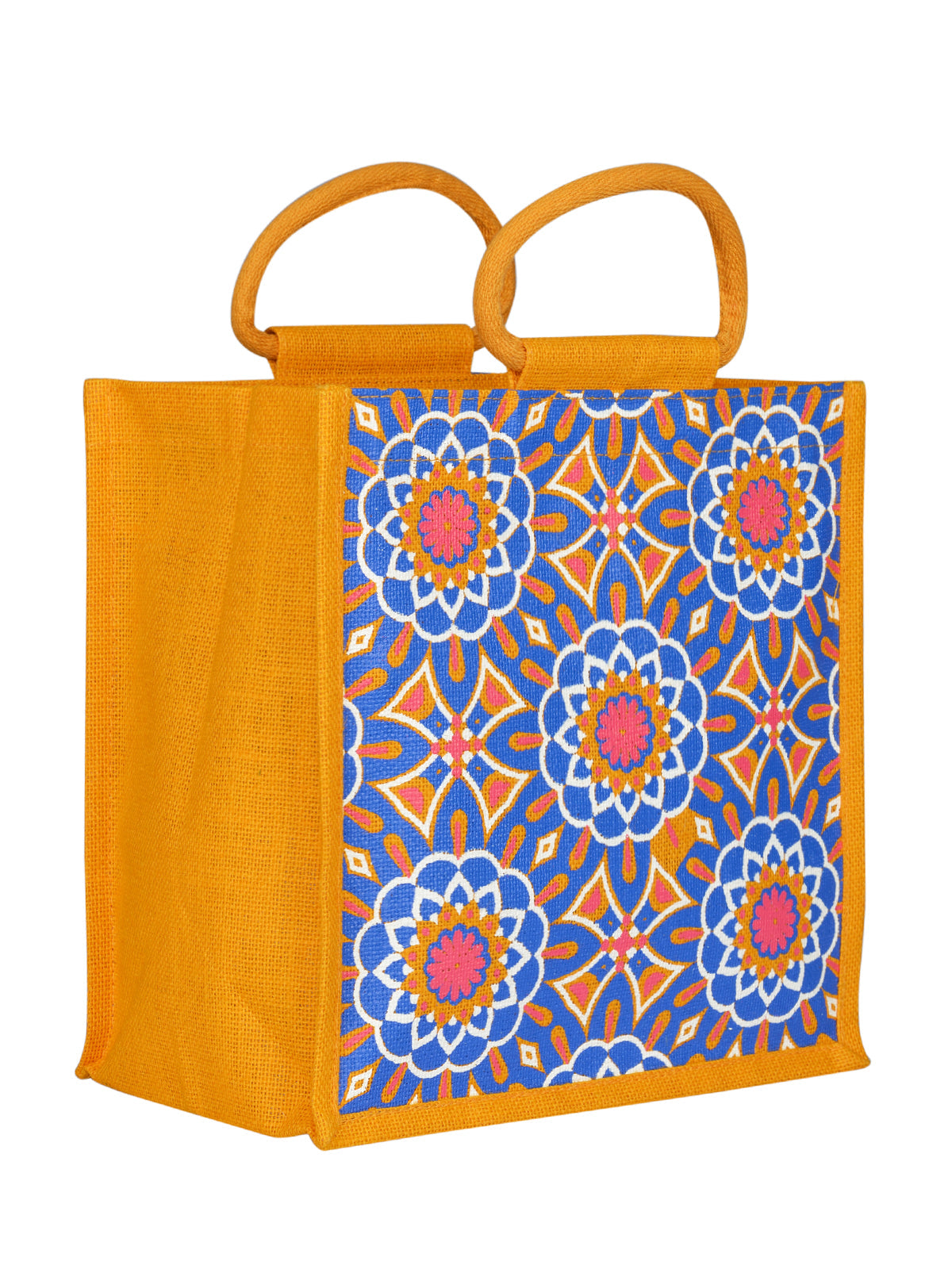 12 X 12 X 7 - MUGHAL PRINT ZIPPER LUNCH BAG (B-188-TURQUOISE BLUE)