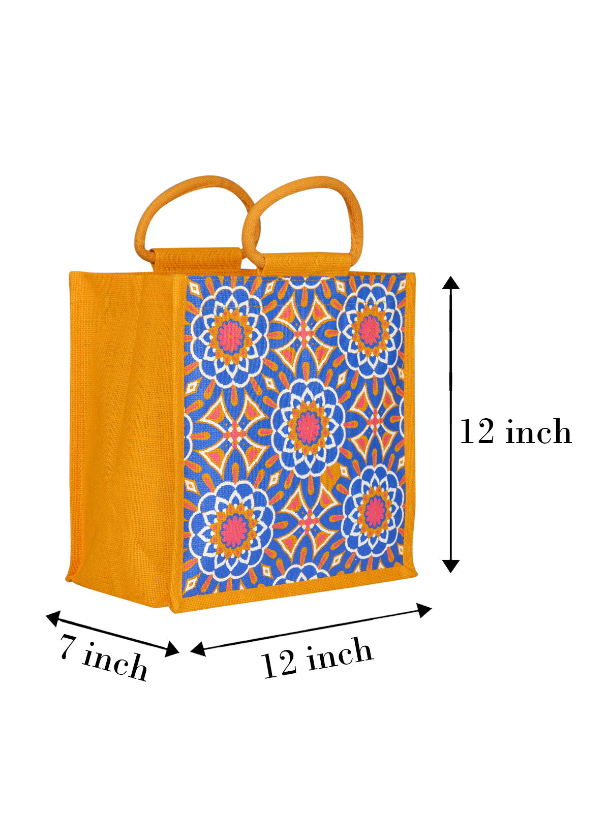 12 X 12 X 7 - MUGHAL PRINT ZIPPER LUNCH BAG (B-188-YELLOW)