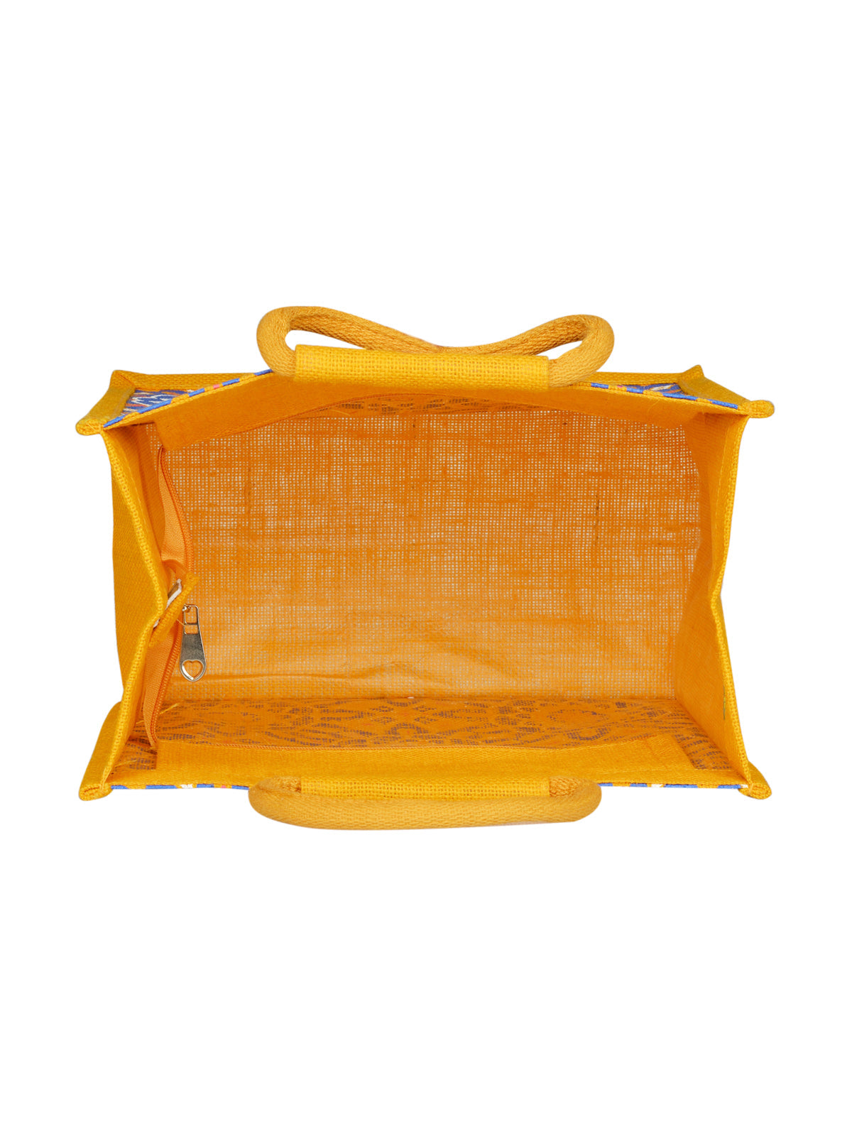 12 X 12 X 7 - MUGHAL PRINT ZIPPER LUNCH BAG (B-188-YELLOW)