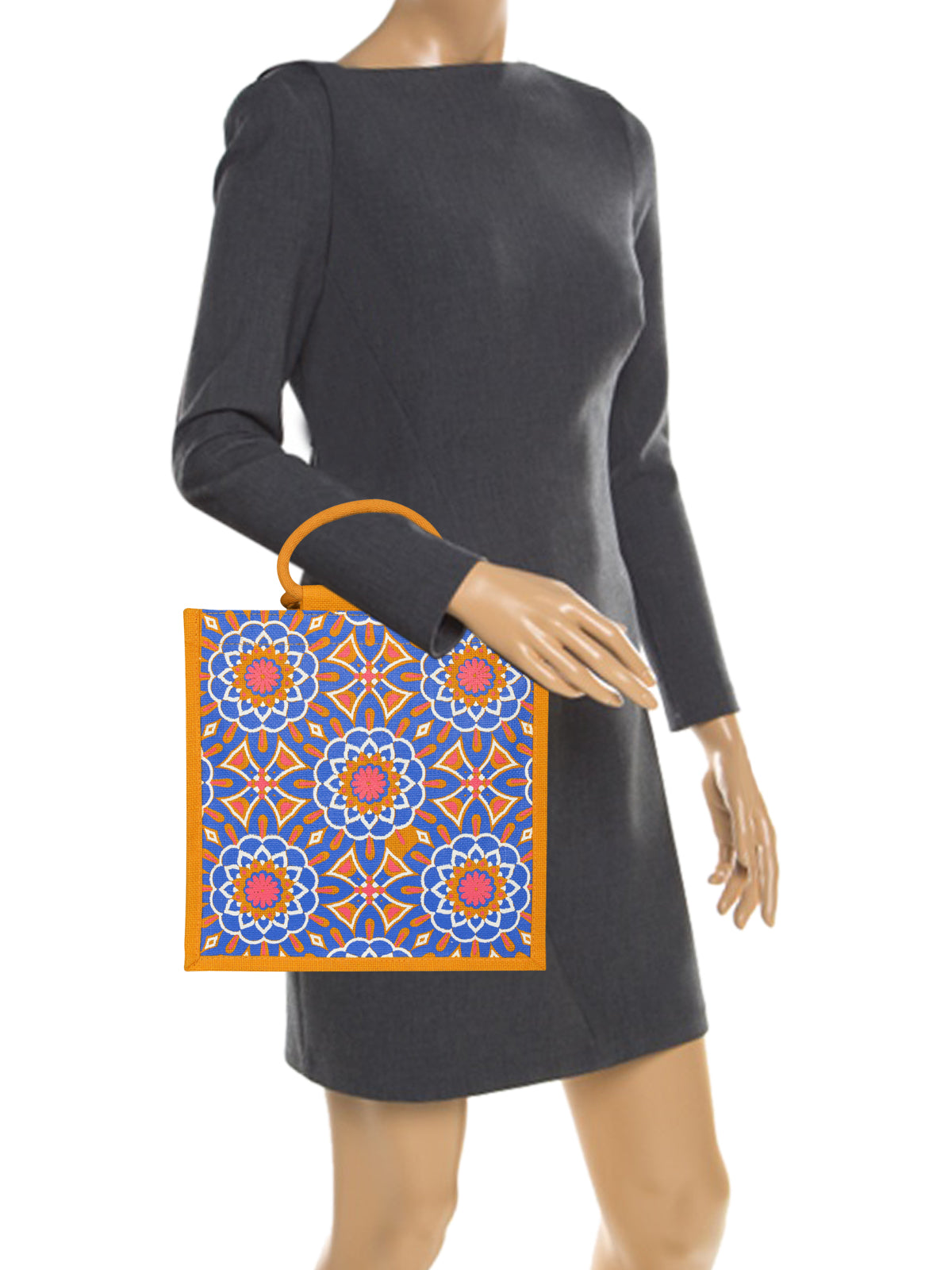 12 X 12 X 7 - MUGHAL PRINT ZIPPER LUNCH BAG (B-188-YELLOW)