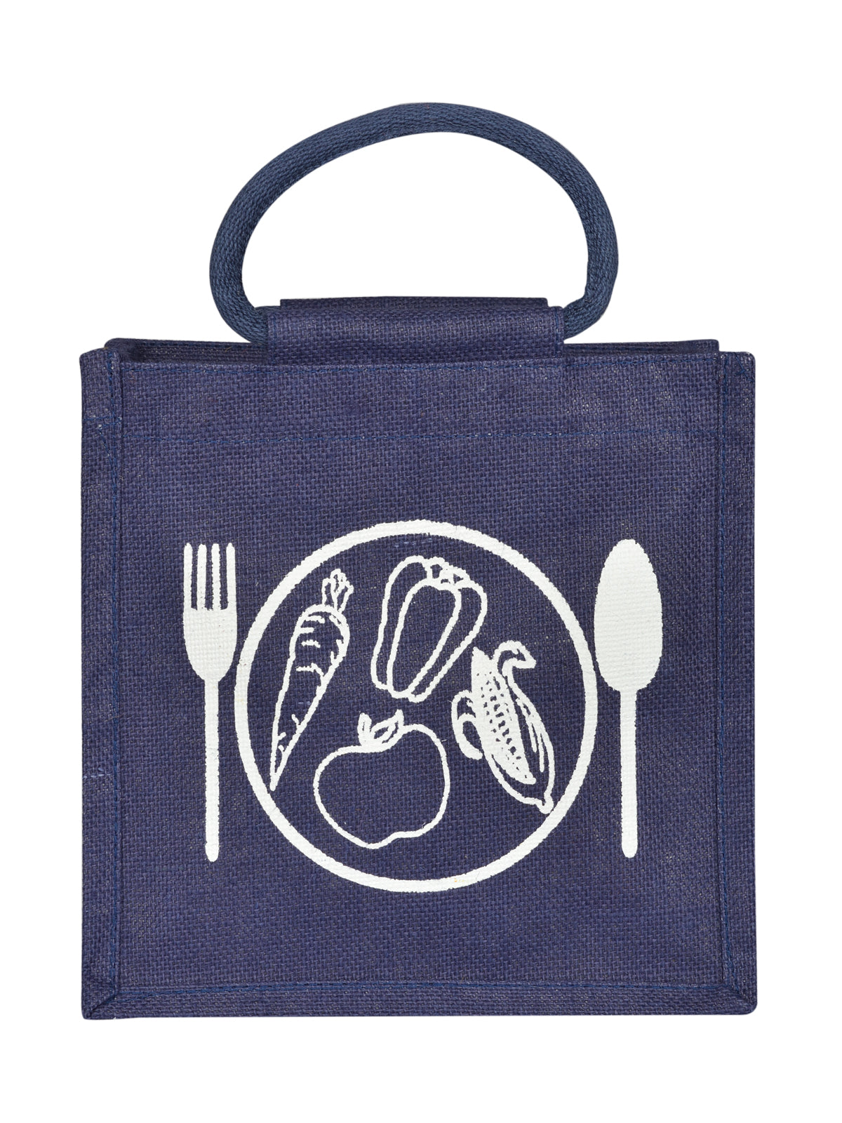 10 X 10 X 7 - SPOON & FORK PRINT LUNCH BAG ZIPPER (B-184-NAVY BLUE)