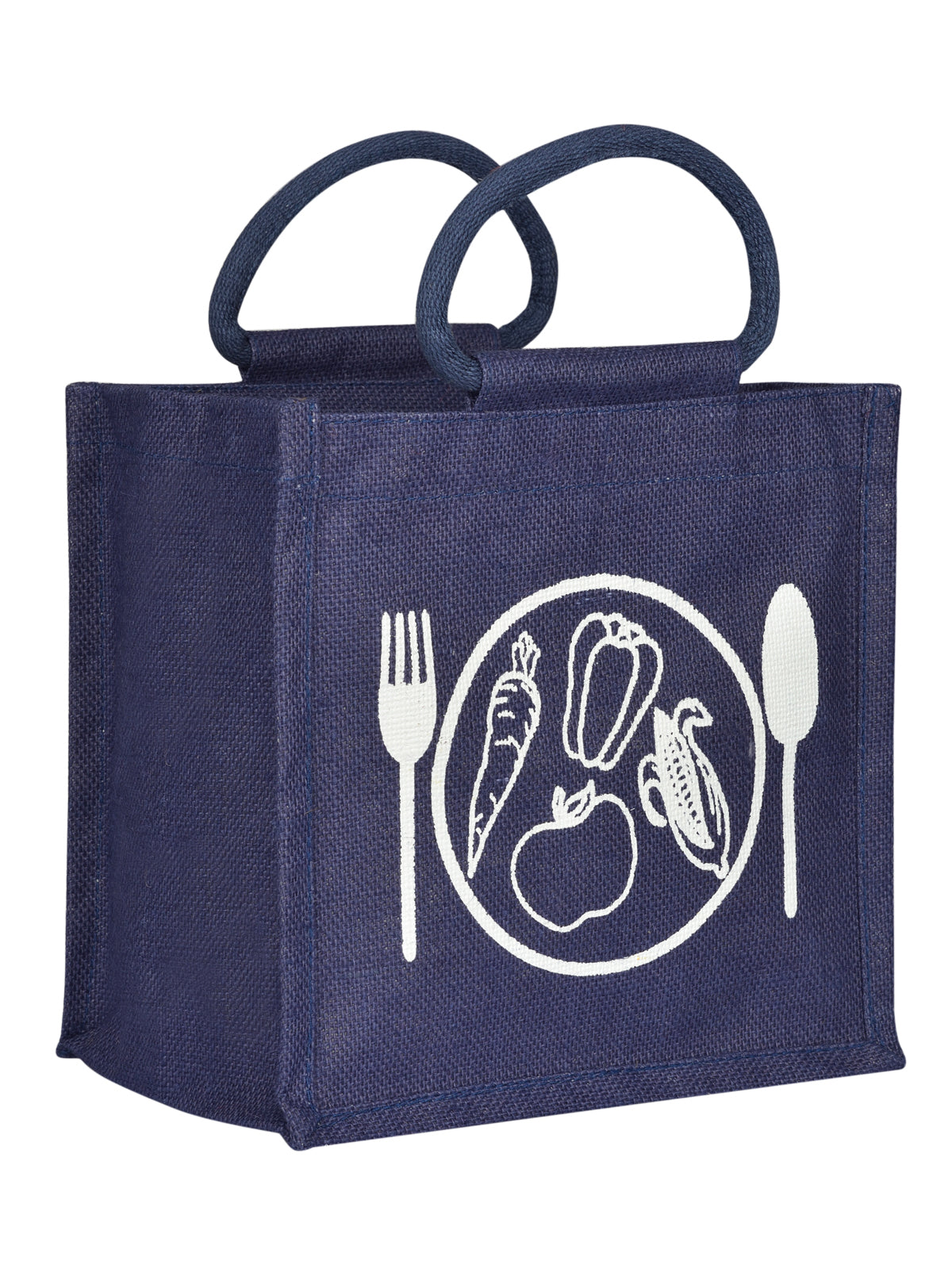 10 X 10 X 7 - SPOON & FORK PRINT LUNCH BAG ZIPPER (B-184-NAVY BLUE)