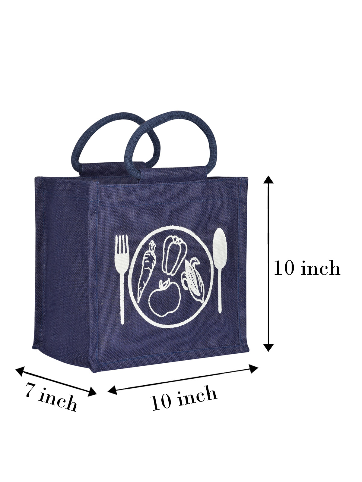 10 X 10 X 7 - SPOON & FORK PRINT LUNCH BAG ZIPPER (B-184-NAVY BLUE)