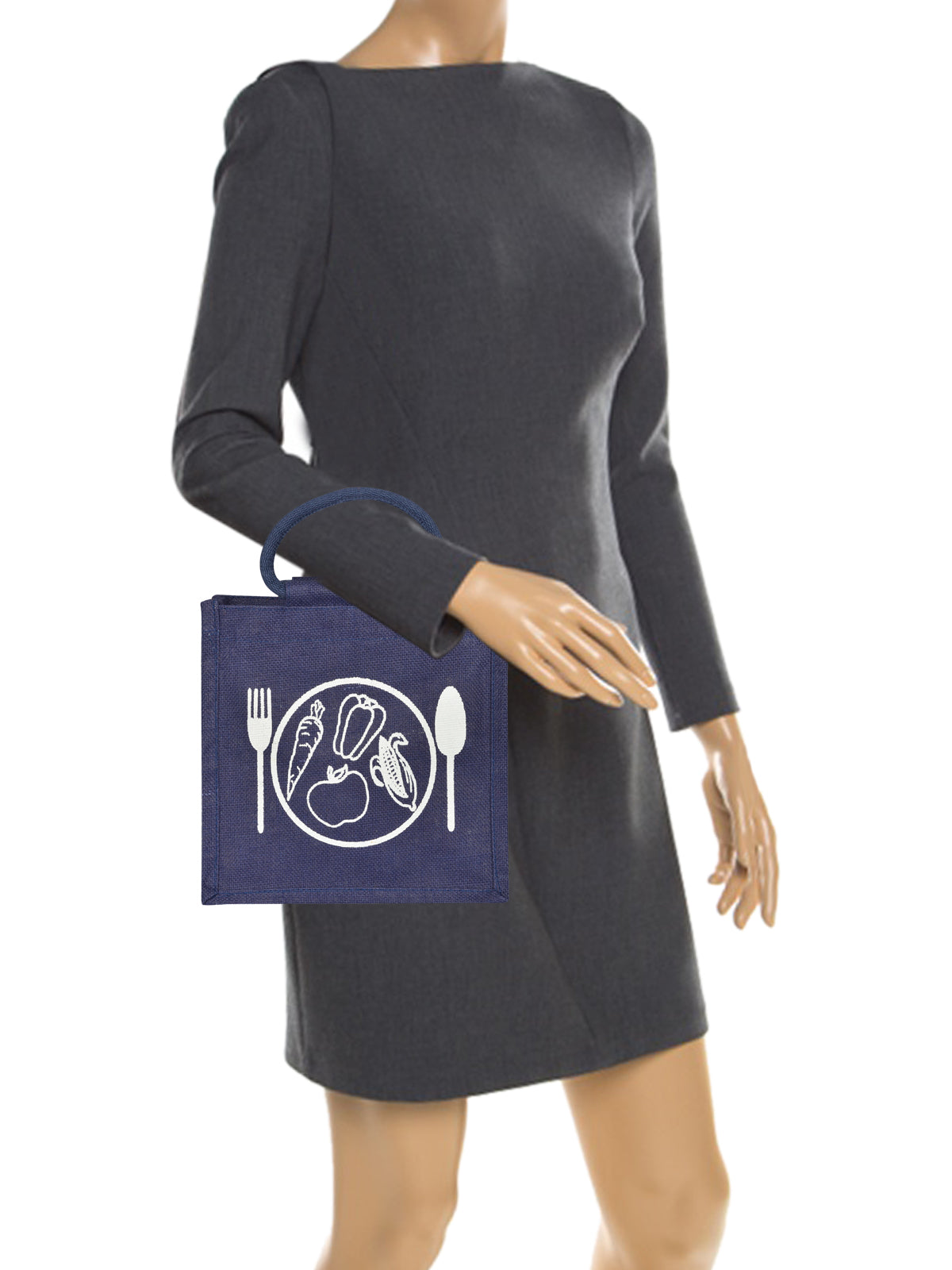 10 X 10 X 7 - SPOON & FORK PRINT LUNCH BAG ZIPPER (B-184-NAVY BLUE)
