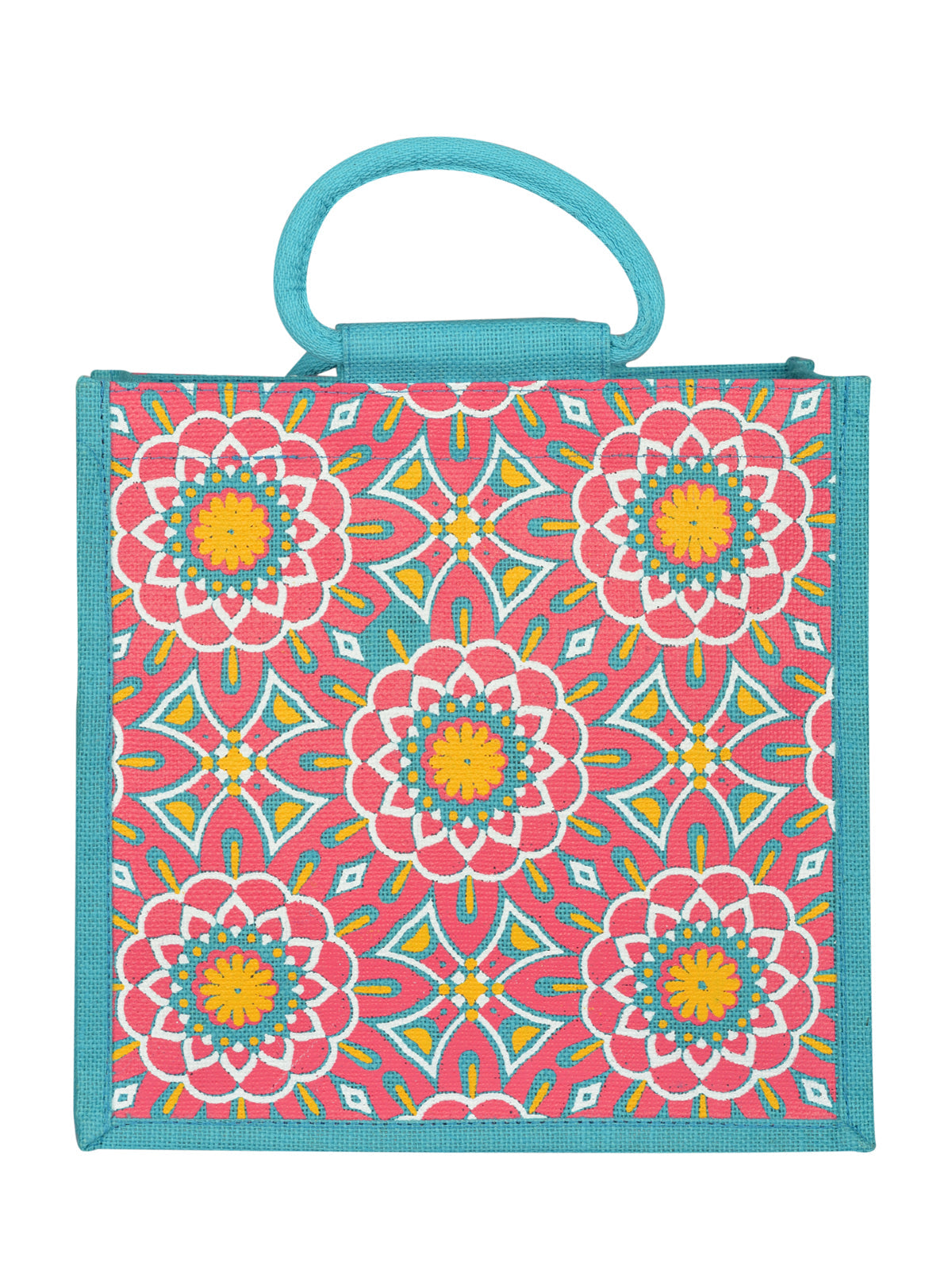 12 X 12 X 7 - MUGHAL PRINT ZIPPER LUNCH BAG (B-188-TURQUOISE BLUE)