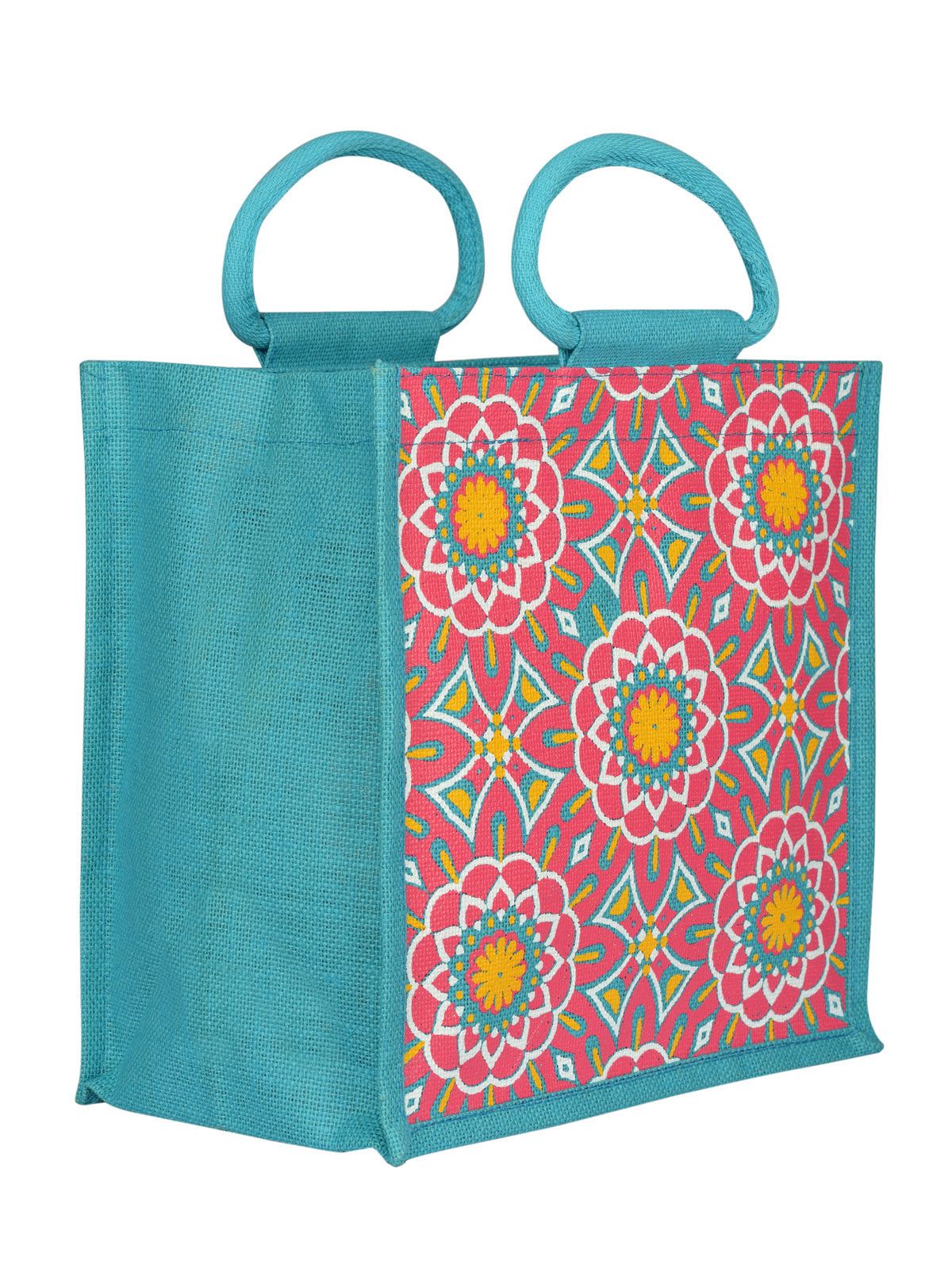 12 X 12 X 7 - MUGHAL PRINT ZIPPER LUNCH BAG (B-188-TURQUOISE BLUE)