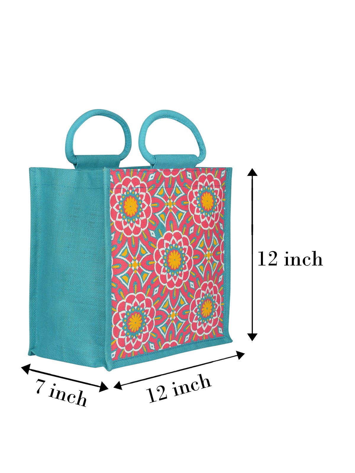 12 X 12 X 7 - MUGHAL PRINT ZIPPER LUNCH BAG (B-188-TURQUOISE BLUE)