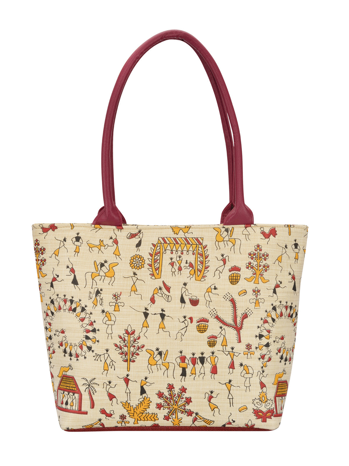 JUTE COTTAGE WARLI HAND BAG SUSTAINABLE, ECO-FRIENDLY, 100% GENUINE, STYLISH COTTON BAG  (MAROON 11X16X4.5)