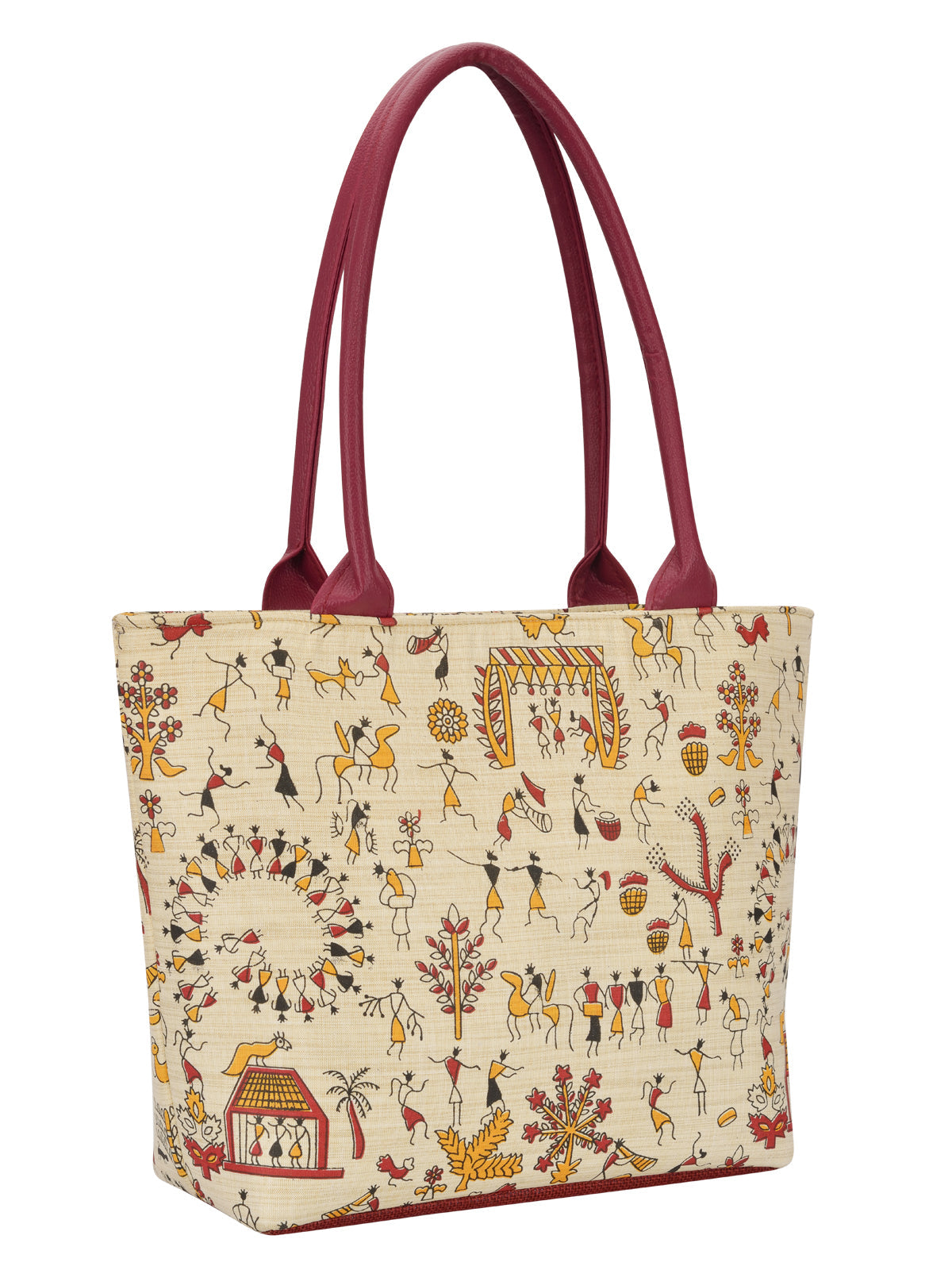 JUTE COTTAGE WARLI HAND BAG SUSTAINABLE, ECO-FRIENDLY, 100% GENUINE, STYLISH COTTON BAG  (MAROON 11X16X4.5)