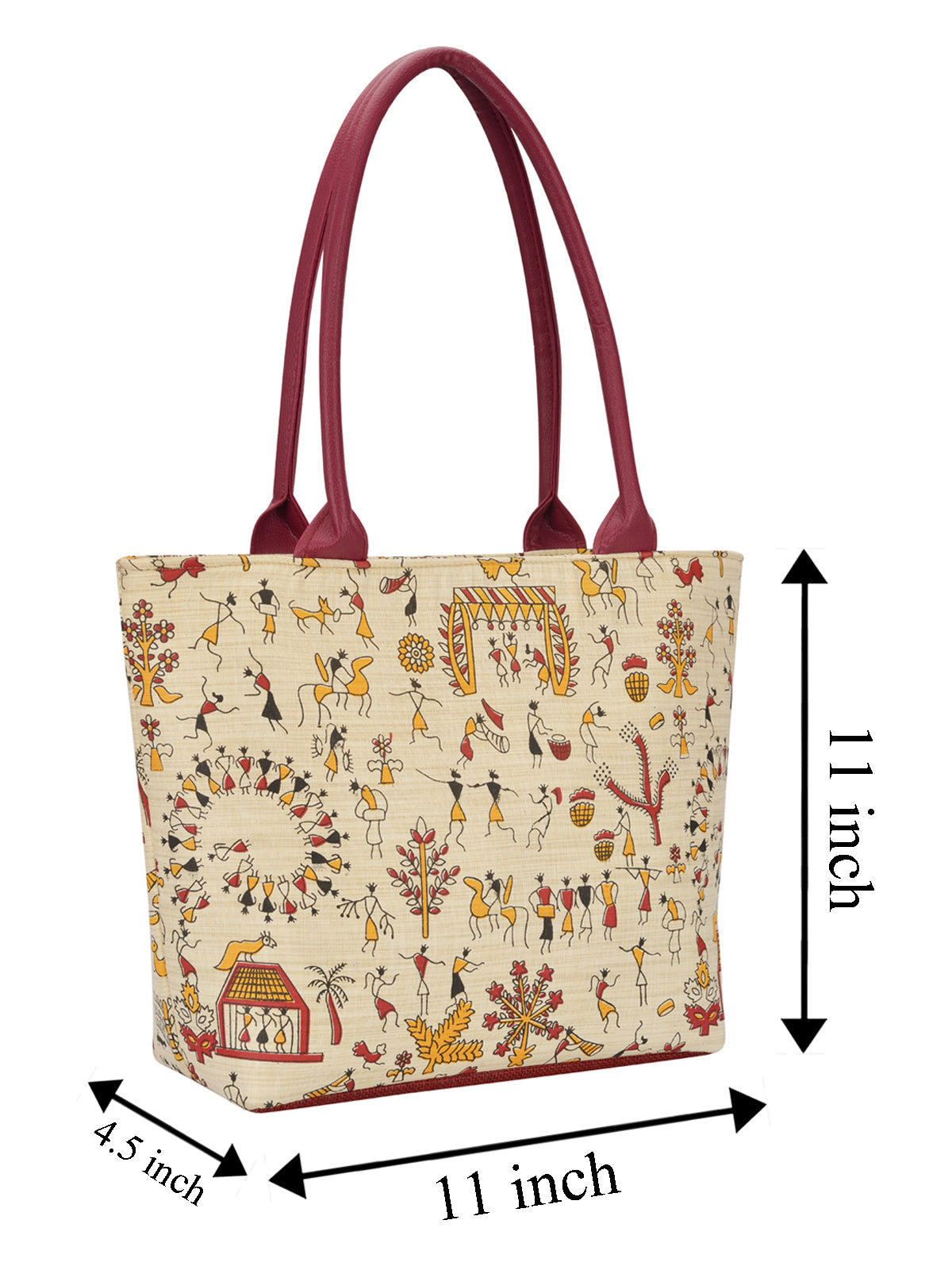 JUTE COTTAGE WARLI HAND BAG SUSTAINABLE, ECO-FRIENDLY, 100% GENUINE, STYLISH COTTON BAG  (MAROON 11X16X4.5)