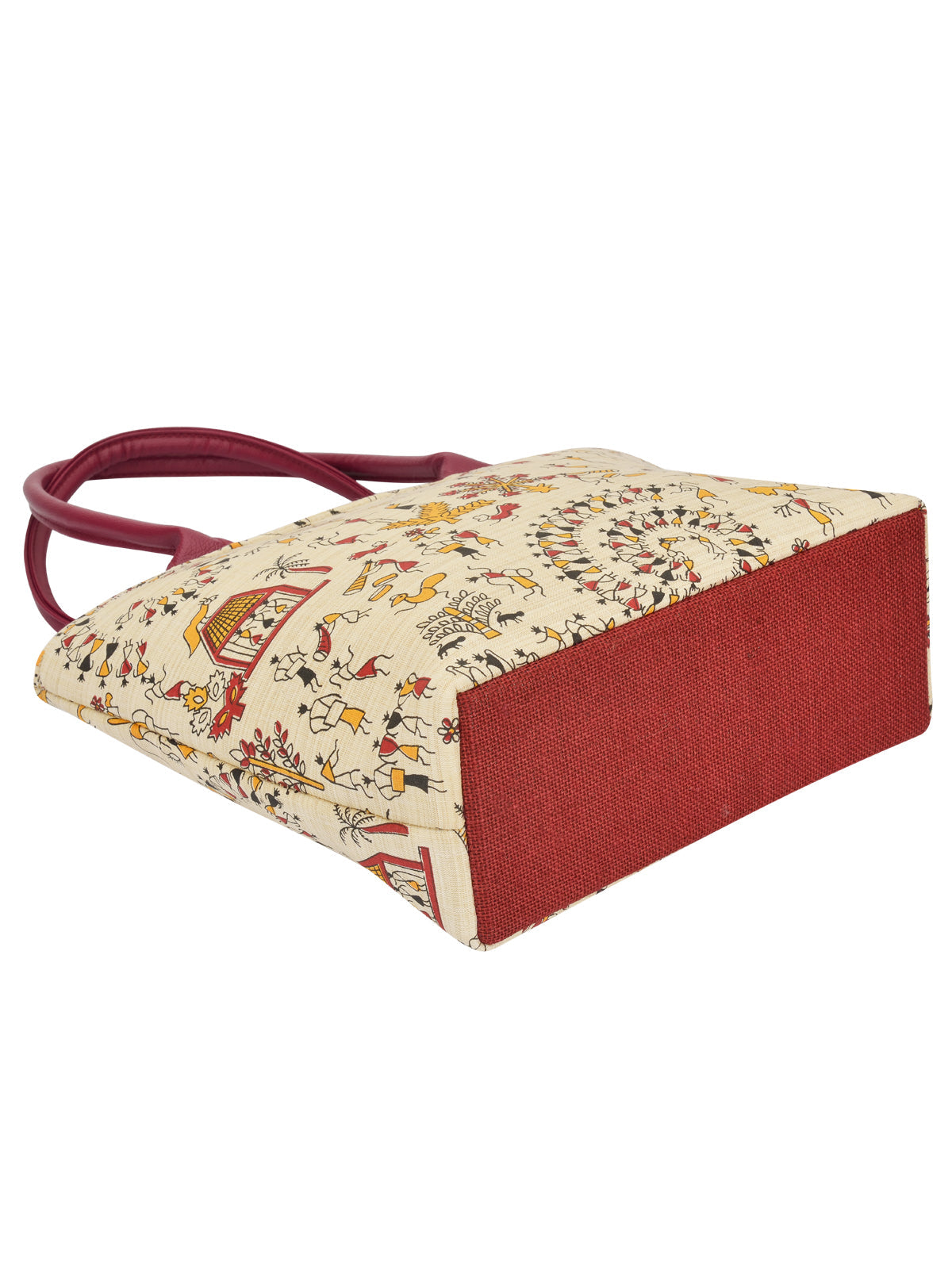 JUTE COTTAGE WARLI HAND BAG SUSTAINABLE, ECO-FRIENDLY, 100% GENUINE, STYLISH COTTON BAG  (MAROON 11X16X4.5)