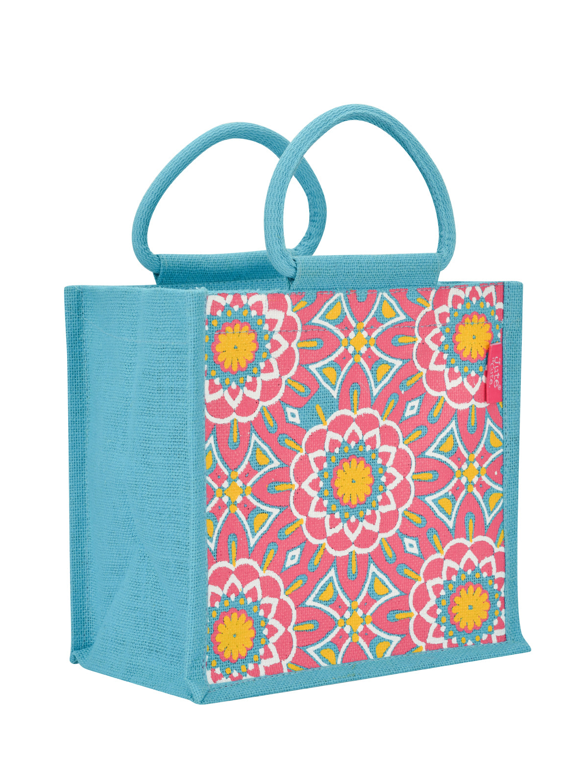 JUTE COTTAGE MUGHAL PRINT ZIPPER LUNCH BAG, SUSTAINABLE, ECO-FRIENDLY, 100% GENUINE, STYLISH JUTE BAG (YELLOW 10X10X7)