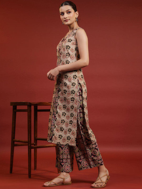 anayna Women Floral Printed Regular Pure Cotton Kurta with Trousers