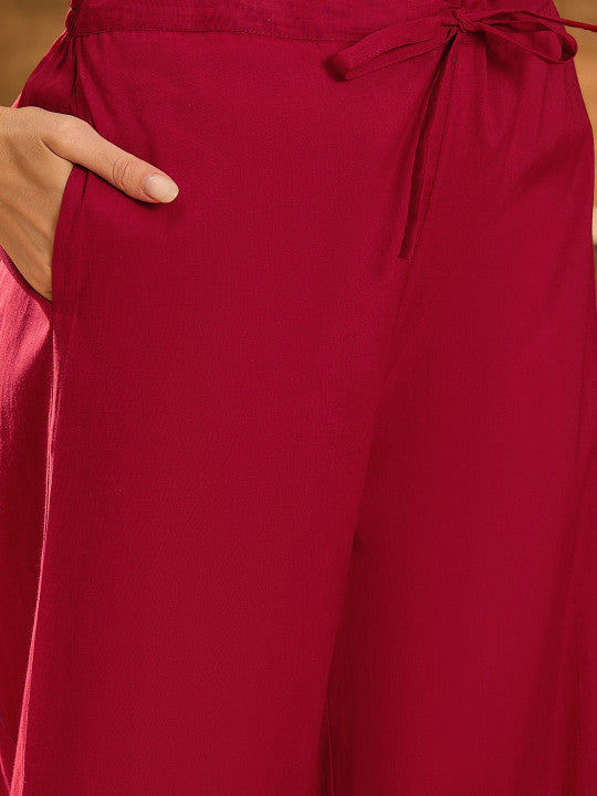 Sangria Floral Printed Pure Cotton Straight Kurta With Palazzos & Dupatta Set