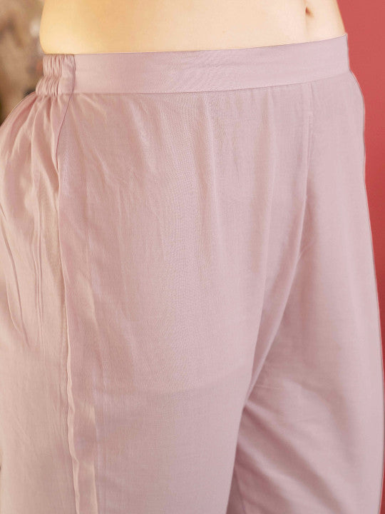 Tikhi Imli Floral Embroidered Pure Cotton Empire A-Line Kurta With Trousers & Dupatta