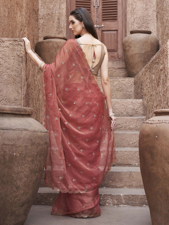 Tikhi Imli Mirror Work Poly Chiffon Saree