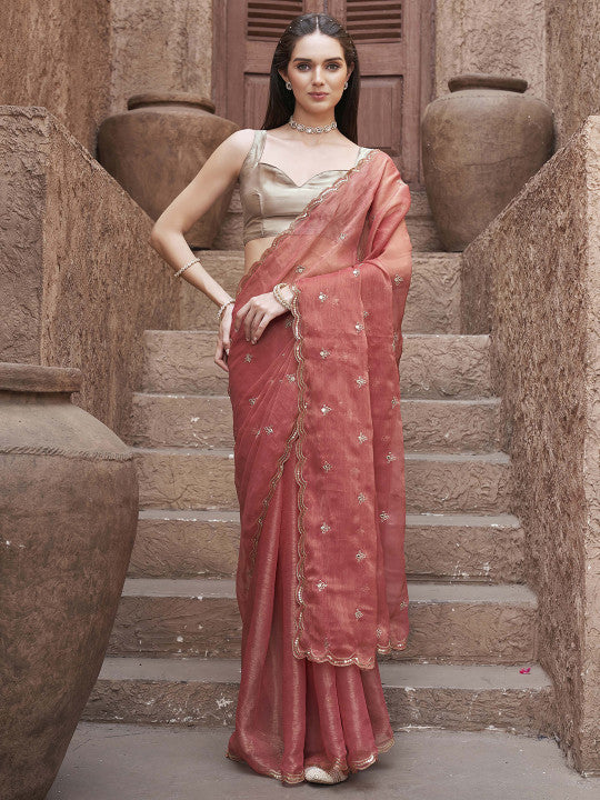 Tikhi Imli Mirror Work Poly Chiffon Saree